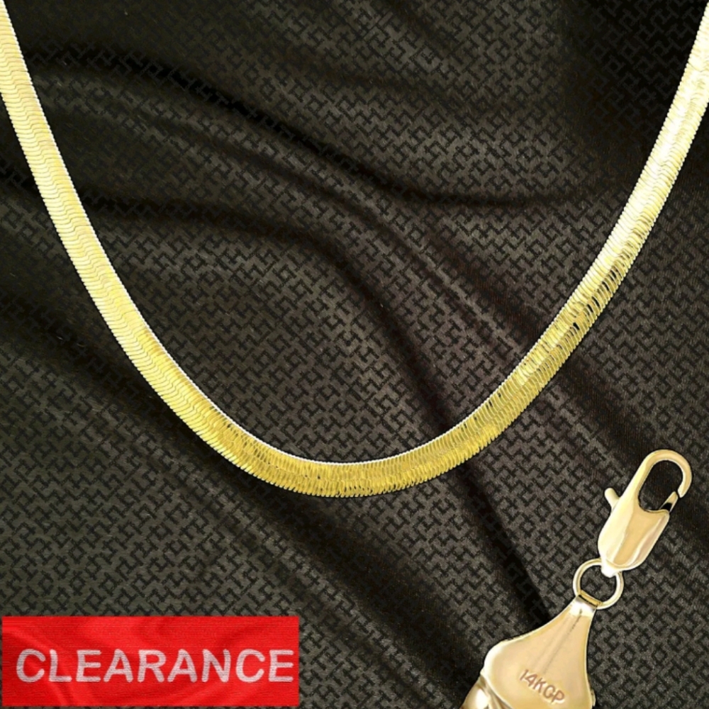 14K Gold Herringbone Chain Necklace ITALY Gold Plated 11MM 30"